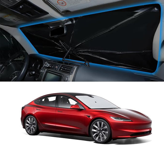 Windshield Sun Shade Umbrella Custom Fit 2012-2026 Tesla Model S Accessories (Fit Long Range/LR Model) Foldable Sunshade Sun Blocker Visor Protector