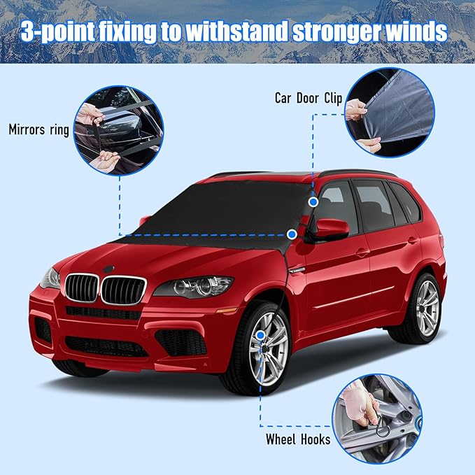Windshield Cover for Ice and Snow, Car Windshield Snow Cover Winter Ice Sunshade Protector, Universal Fit SUV Auto Car Cover Snow Water Proof UV Dust Resistant, 63 Inches Wide