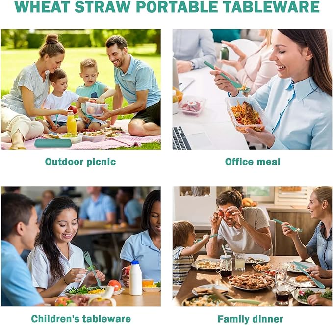 Large Reusable Travel Utensils Set with Case, Plastic Set for Adults Travel Picnic Camping, Portable Flatware Cutlery Set with Chopsticks for Daily Use(Dark Green)