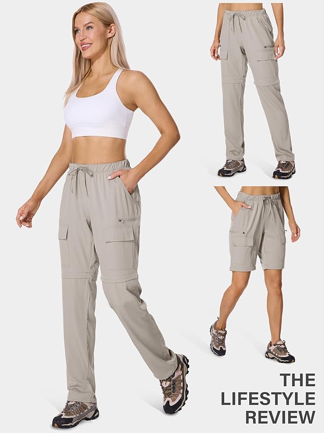 Womens Hiking Pants Convertible Quick Dry Stretch Lightweight Zip Off Outdoor Safari Pants with Cargo Pockets