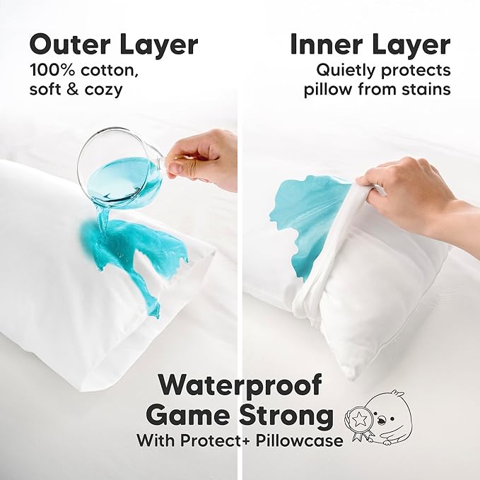 KeaBabies 13 x 18 Toddler Pillowcase, 2-Pack Waterproof - Soft Waterproof Toddler Pillow Protector Cover for Kids, Boys, Girls, Machine Washable, Small Travel Pillow Sold Separately (Soft White)