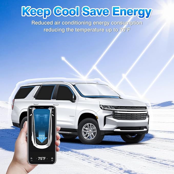 T TGBROS Windshield Sun Shade for Chevrolet Suburban 2021-2025(GMC Yukon) Car Window Shades Thicken UV Block and Blackout Privacy Foldable Sunshades 8PCS Accessories Keep Cool Sun Visor Covers