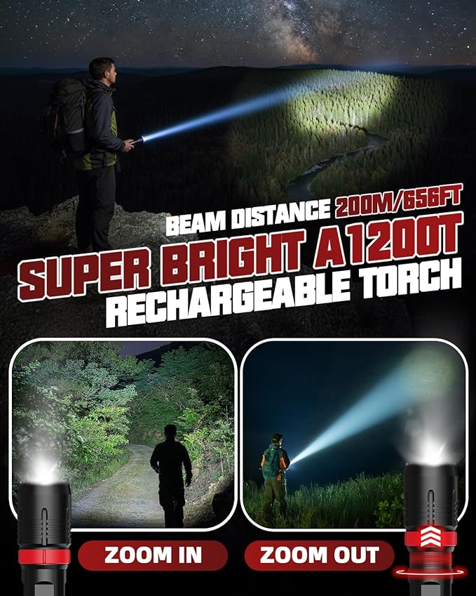 Victoper Rechargeabe Flashlight 2 Pack, High Lumens 5 Modes LED Bright Tactical Flashlights, Waterproof Zoomable Flash Light for Outdoor, Gifts for Camping Essentials Gear