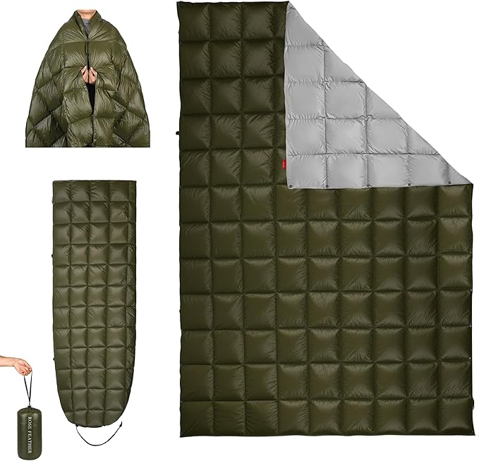 Down Camping Blanket - Lightweight, Packable, Warm & Puffy Outdoor Travel Quilt for Sleep, Hiking, Backpacking, Stadium, Festivals, Water-Resistant Sleeping Bag 55"x79"