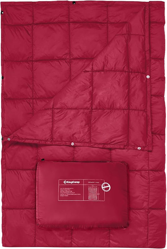 KingCamp Ultralight Camping Blanket, Packable Down Alternative Puffy Wearable Blankets Weatherproof Warm Package Quilt with Snap Buttons for Outdoor Hiking Travel Picnic Stadium (78.7" L x 56.7" W)