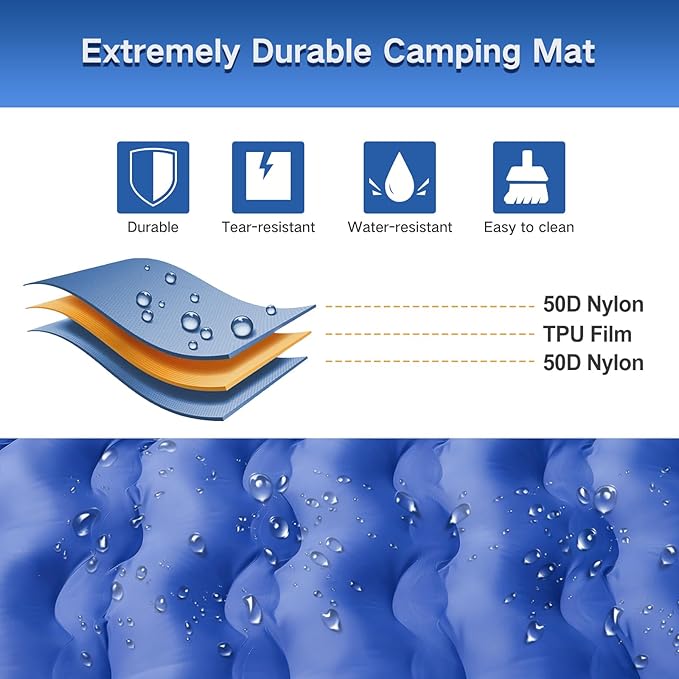 FNARMW Double Sleeping Pad Camping, Self Inflating 6'' Extra-Thick 2 Person Pillow Built-in Foot Pump Waterproof Inflatable Sleeping Mat Backpacking, Tent, Hiking, Portable Camping Pad (Navy Grey)