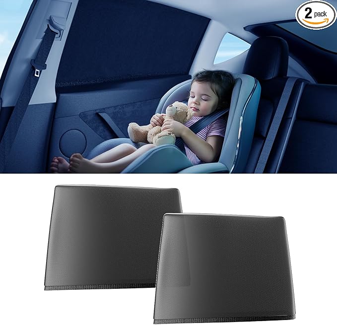 DMJN Car Window Shades for Baby (100% Efficient Block UV & Scorching Sun) Car Privacy Shades for Side Windows,Easy to Install,Nano Ice-Crystal Coatings-Universal Fit (Large),2 Pack