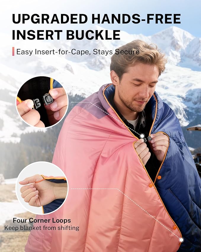 Gonex Camping Blanket with Aero-Warmth Breathable Layer - Puffy Printed Packable Blanket, Ultralight Wearable Water-Resistant Quilt, 79" X 55" for Camping, Beach, Hiking, Travel, Picnics(Sunset)
