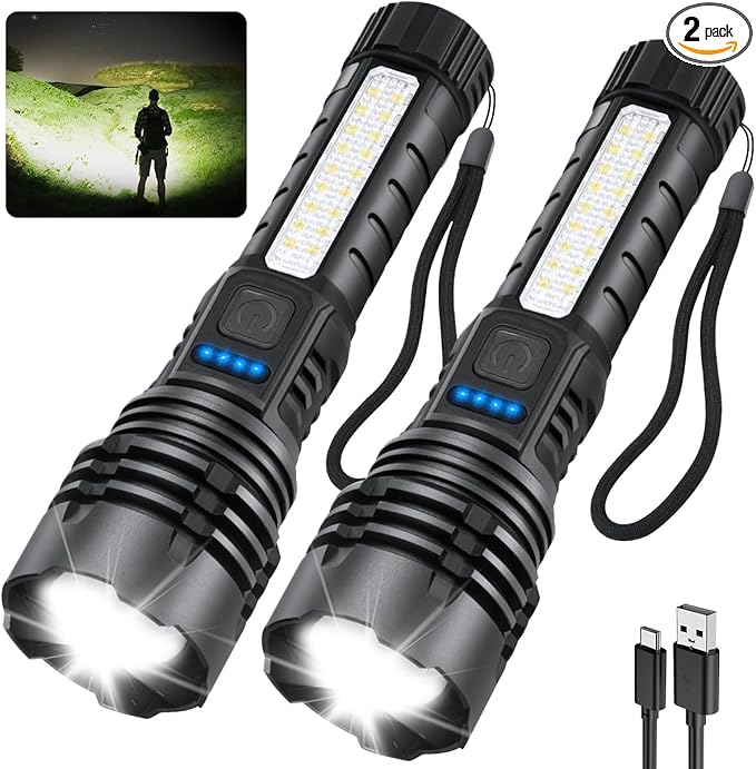 ZioeYiue Rechargeable Flashlights High Lumens, 7Mode Super Bright Flashlight Powerful, Adjustable Tactical Flash Light High Powered, LED Flashlights for Home Emergency Hunting Camping Essentials Gear