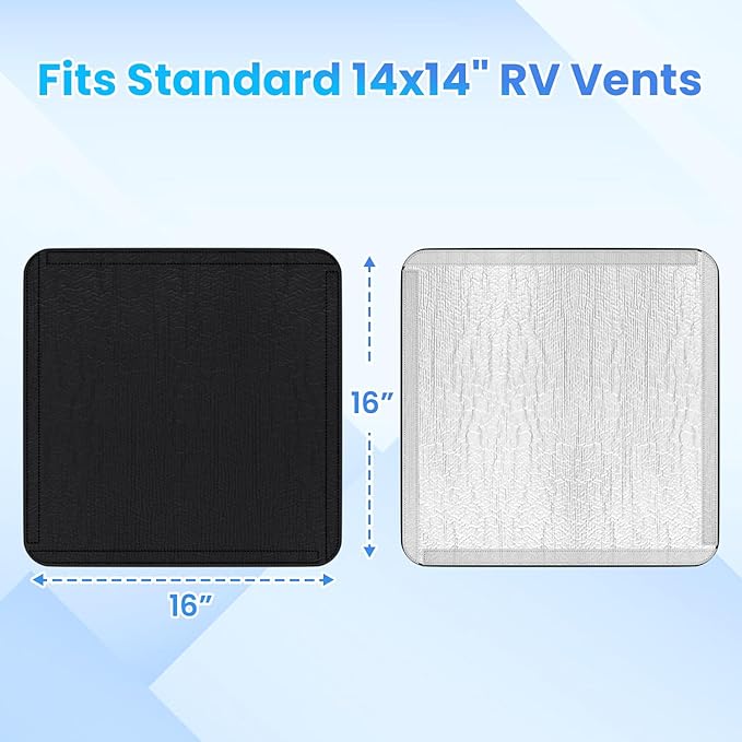 RV Roof Vent Skylight Insulator Cover, Sun Blackout Fabric for Camper (16 x 16 inch)- Black- 2 Pack