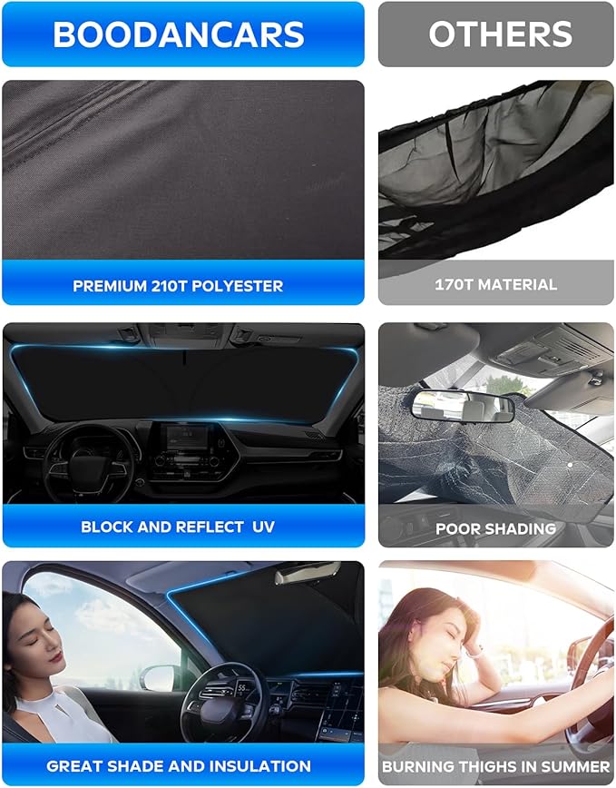 for F150 F-150 Windshield Sunshade Sun Shade BOODANCARS F150 F250 F350 Trucks Windshield Cover Sun Visor Shield 4-Layer 210T UV Ray Reflector Car Front Window Sunshade Protector