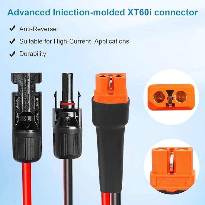 10AWG 100FT Solar to XT60i Extension Cable 3 6 10 35 50 75 100FT Heavy Duty Adapter Cable Connector XT60i Wire for Portable Power Station, Solar Panel, RV, Battery