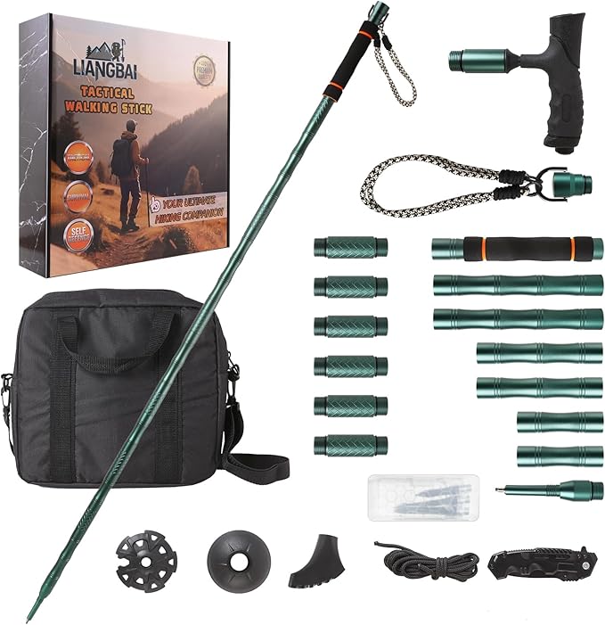 Tactical Walking Stick, Survival Hiking Stick Walking Staff, Lightweight Tactical Cane Gear, Aluminum Trekking Pole for Outdoor Adventures, Gifts for Outdoorsy Men