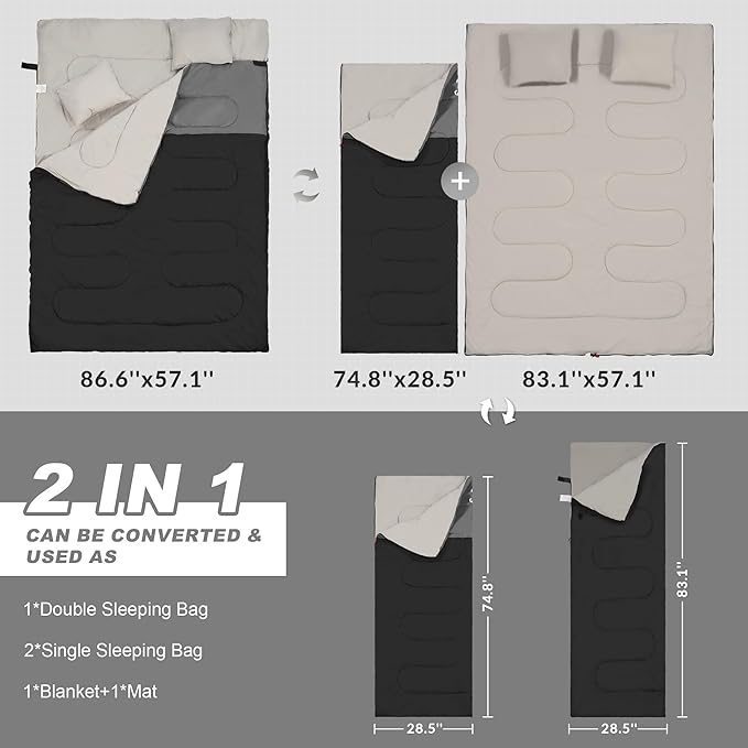 Elevon Sleeping Bag for Adults Teens Kids Cold Warm Weather, Portable Waterproof & Lightweight, Compact with Compression Sack, for 3-4 Seasons Camping, Backpacking, Hiking, Travel, Indoors Outdoors