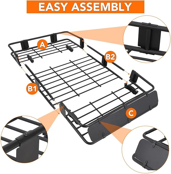 Garvee 64 in x 39 in Rooftop Cargo Basket for SUV & Truck - Universal Adjustable Roof Rack Carrier (48 in-64 in) w/Waterproof Cargo Bag, 200 LBS Capacity, Heavy-Duty Steel Construction