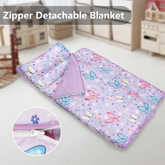 Primlect Toddler Nap Mat Extra Large Thickened 55''x35'', Soft Sleeping Bag with Detachable Minky Blanket and Pillow, Portable for Daycare, Preschool, Kindergarten, Travel, Boys and Girls