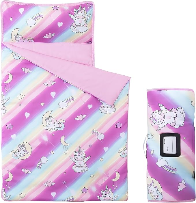 MORAIS Toddler Nap Mat with Pillow and Blanket, 52" x 20" Lightweight and Soft Nap Mat for Preschool, Daycare, Travel Sleeping Bags