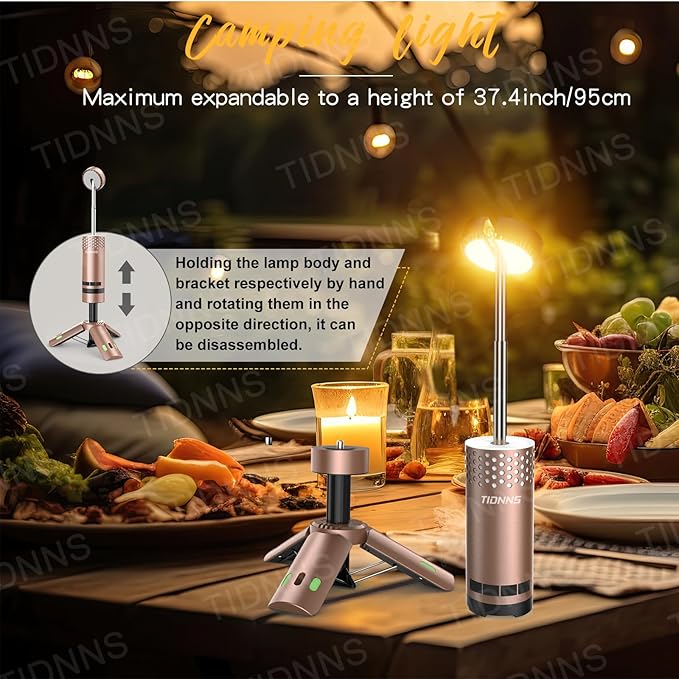 Camping Lights Rechargeable, Detachable Camping Lantern with Stand, Telescopic Waterproof Camp Lamp, Magnetic Work Hanging Light, LED Tent Flashlights for Emergency (Rose Gold Pro)