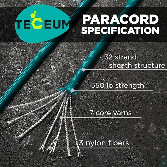 TECEUM Reflective Paracord Rope 1000 – 1000ft/200ft/100ft/50ft – 40+ Colors – Glow in The Dark – para Cord – Utility Rope for Survival, Hunting & Camping Gear – Nylon String, Camping Rope, Tent Cord