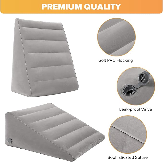 USHMA Inflatable Wedge Pillow for Traveling, 12 Inch Travel Bed Wedge for Headboard Triangle Pillow, Travel Wedge Pillow for Sleeping, Acid Reflux Relief, After Surgery, Back Pain Relief