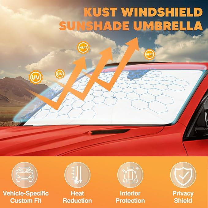 KUST Sun Shade Umbrella for Kia Sorento 2021-2025 2026 | Custom Fit Windshield Sunshade | Foldable Sunshade with Bendable Handle | Blocks Heat & UV Scratch Resistant Keep Your Car Cool Sunshield
