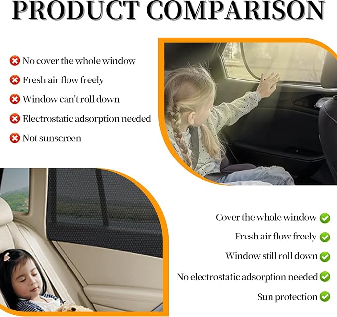 Car Window Shades for Baby, 2-Pack Universal Sunshade – 42"x27.5" Breathable Sun Protection Window Cover for Cars, SUVs, Travel, Outdoor, Car Sun Shade with Pouches