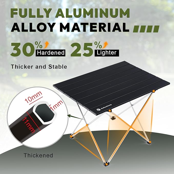 MellowCamp Camping Side Table, Ultralight Aluminum Folding Table, Small Compact Portable Ideal for Beach, Outdoor Cooking, Hiking, Camping, Picnics (Black,Medium)