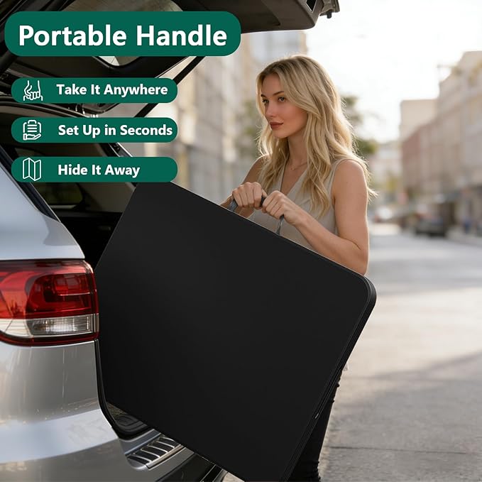 Folding Table, 6FT Foldable Picnic Table with Carrying Handle, Heavy Duty Fold-in-Half Portable Table for Weddings, Camping, RV Travel, Parties, BBQs, and Indoor Use, Easy to Fold and Store, Black