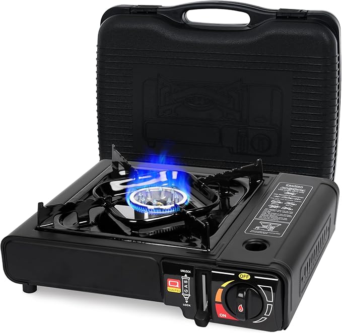 SHINESTAR Butane Camping Stove with Carrying Case, Portable Stove for Camping, Hiking, Emergencies, Tailgating Essentials, 7800 BTUs Output