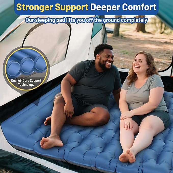 Double Sleeping Pad, 6" Extra Thick Portable Camping Sleeping Pad with Pillows & Built-in Foot Pump, Ultralight Camping Mat for Backpacking, Hiking, Traveling, Tent, Car Camp Gear