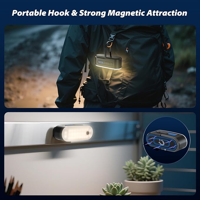 Clemas Motion Sensor Camping Lights,Rechargeable Camping Lantern, Portable Hanging Tent Lights,IPX5 Waterproof Emergency Light for Outdoor,SOS Mode Hurricane Power Outages,Magnet Work Light,2 Pack