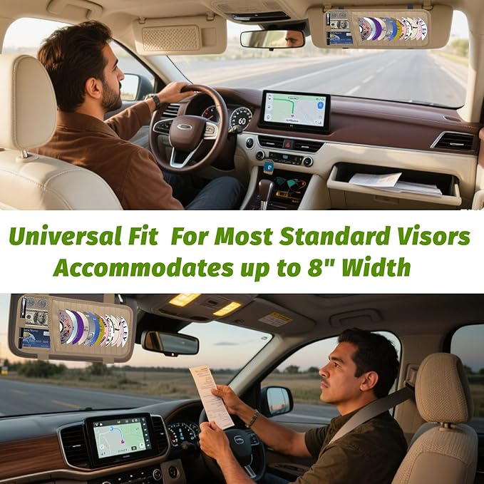 Car CD & DVD Holder - Large Capacity CD Visor Case, Vehicle Visor Storage Organizer with 12 Disc Sleeves, 1 Mesh Pocket 1 Pen Holder and & Elastic Band (Khaki)