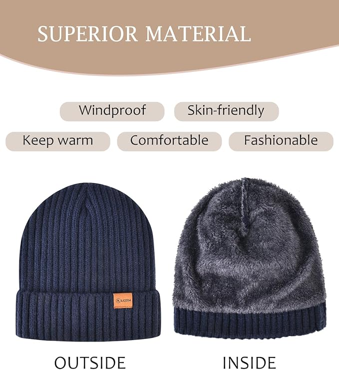 LCZTN Winter Beanie Hat and Touchscreen Gloves Set for Men and Women,Beanie Gloves Set with Warm Knit Fleece Lined