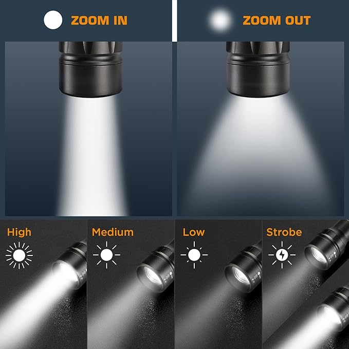 EverBrite Ultra Bright Tactical Flashlight, 600 Lumen Zoomable Adjustable Focus, 4 Light Modes, Heavy-Duty Aluminum Flashlight for Hurricane Supplies Camping, 3C Alkaline Batteries Included