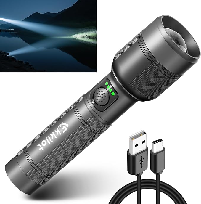 Rechargeable LED Flashlight, Super Bright High-Powered Aluminum Flash Light with Emergency Strobe - Dual Lighting Modes, Zoomable, IPX5 Water Resistant for Outdoors and Home Emergency