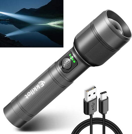 Rechargeable LED Flashlight, Super Bright High-Powered Aluminum Flash Light with Emergency Strobe - Dual Lighting Modes, Zoomable, IPX5 Water Resistant for Outdoors and Home Emergency