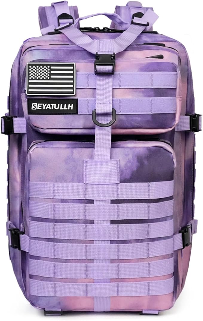 45L Military Tactical Backpack for Men & Women Bug Out Bag Assault pack Molle Daypack Hiking Trekking Rucksack (Cloud purple)