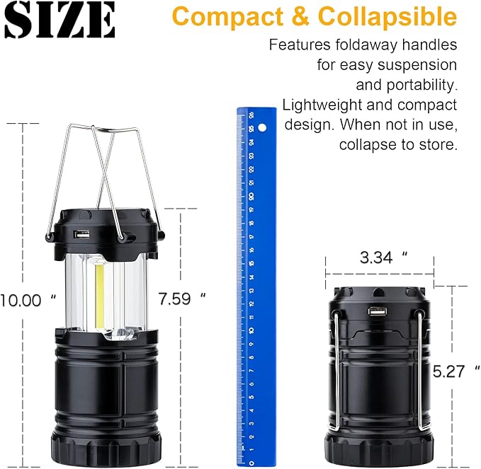4 Pack Solar USB Rechargeable 3 AA Power Brightest COB LED Camping Lantern, Waterproof Collapsible Emergency LED Light