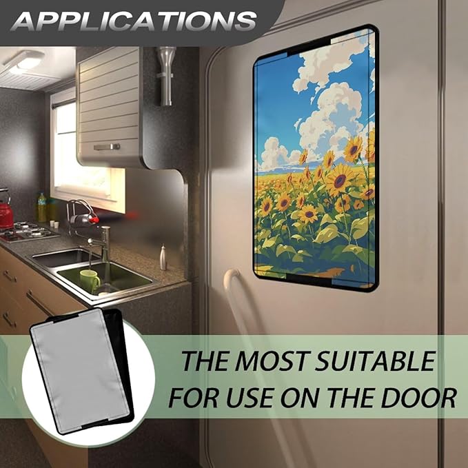 RV Door Window Shade Cover, Sunflower RV Door Window UV Protective Cover, Travel Trailer Motorhome Rv Screen Door Protector, RV Accessories