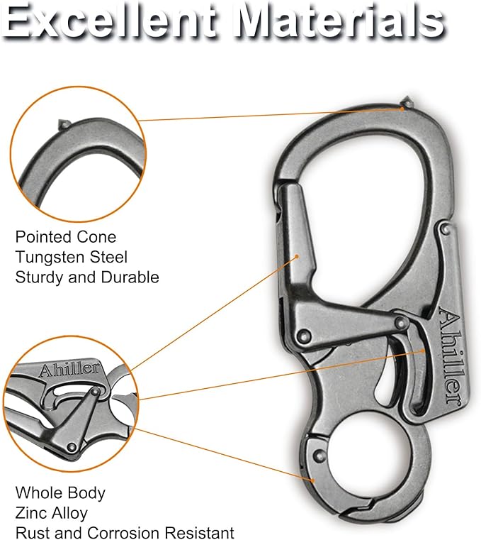 Ahiller Carabiner Keychain Clip, Double Lock Designed - Tungsten Steel Tip, Multifounction Tools for Camping, Hiking, Fishing, Outdoor Survival