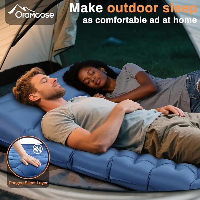 Double Sleeping Pad for Camping, Extra Thick 6 Inch Sleeping Mat Camping for 2 Person Self Inflating Camping Pad with Built-in Pillow & Foot Pump Inflatable Camping Mat for Backpacking Hiking Tents