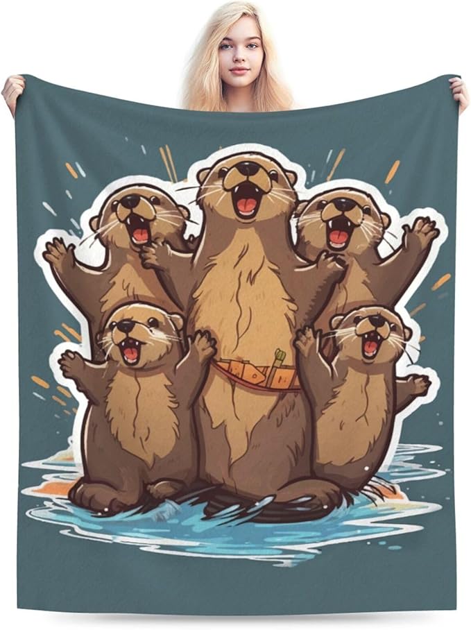 Funny Otter Blanket Cozy Soft Cute Otters Flannel Plush Throw Blanket Warm Otter Animal Fleece Bedding Stuff Decor Blanket Gifts for Lover Teens Girls Boys Kids Adults Women 50"x60"