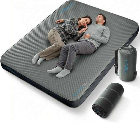 LOSTHORIZON Air & Foam Camping Mattress, Self-Inflating Sleeping Pad, 4.5" Thick, with Air Pump, Queen, Gray