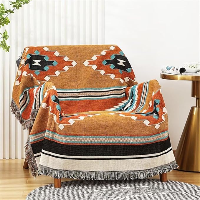 Homesy Boho Throw Blankets Southwestern Bed Throws Cover Reversible Green Aztec Southwest Blanket for Couch Chair Sofa Home Outdoor Beach Car Tent Travel Camping 63"x87"