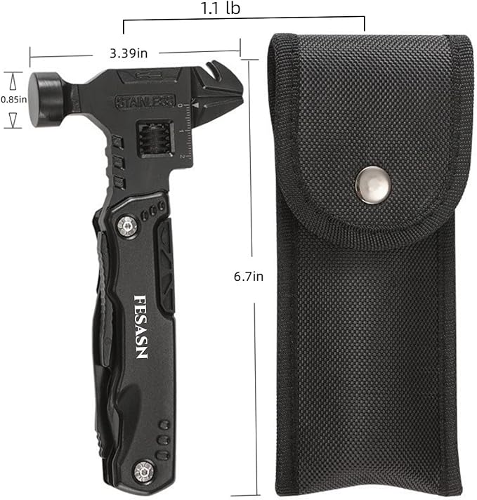 Adjustable Wrench Multitool Hammer, 16 in 1 Pocket Multi Tool Pliers, All-in-One Stainless Steel Survival Camping Multi Tool for Home DIY, Survival, Camping and Everyday Use