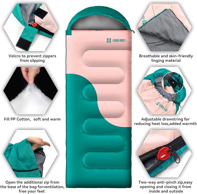 Sleeping Bags for Adults&Kids,Lightweight Waterproof Warm Weather Sleeping Bag,Compact Portable Sleeping Bag for Camping,Essentials Gear for Camping Hiking Outdoor Travel