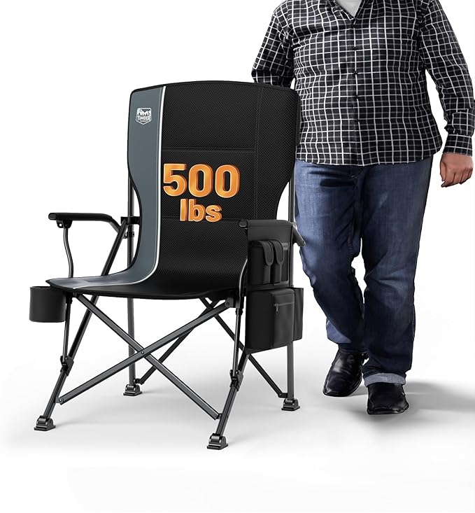 TIMBER RIDGE Oversized Folding Camping Chair High Back Heavy Duty for Adults Support up to 500lbs with Cup Holder, Side Pocket Cooler Bag