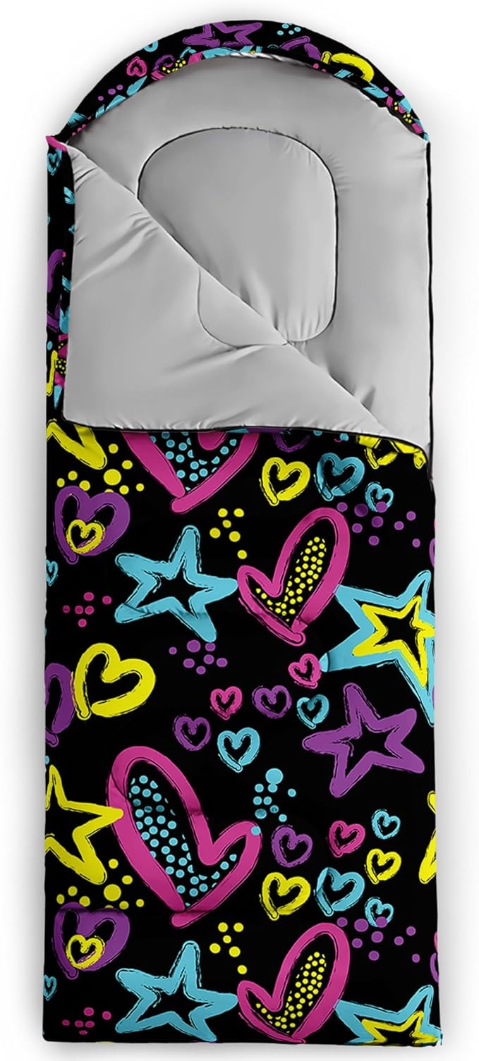 QOOMO Axolotl Cute Camping Sleeping Bags,3 Season Warm & Cool Weather,Lightweight,Waterproof Sleeping Bags for Adults & Kids,Traveling,and Outdoors
