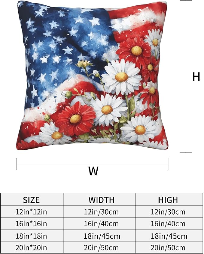 4th of July Flower Throw Pillow Covers 18 X 18 Inch Set of 4 Decorative Cushion Cover Home Decor for Sofa Chair Couch Bedroom Living Room
