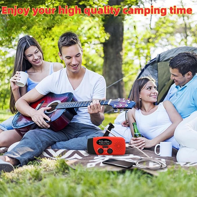 Hand Crank Emergency Weather Radio, AM FM NOAA Solar Radio with Led Flashlight and Earphone Jack, 2000mAh Charger for Smartphone, Self Powered LED Flashlight with SOS Alarm